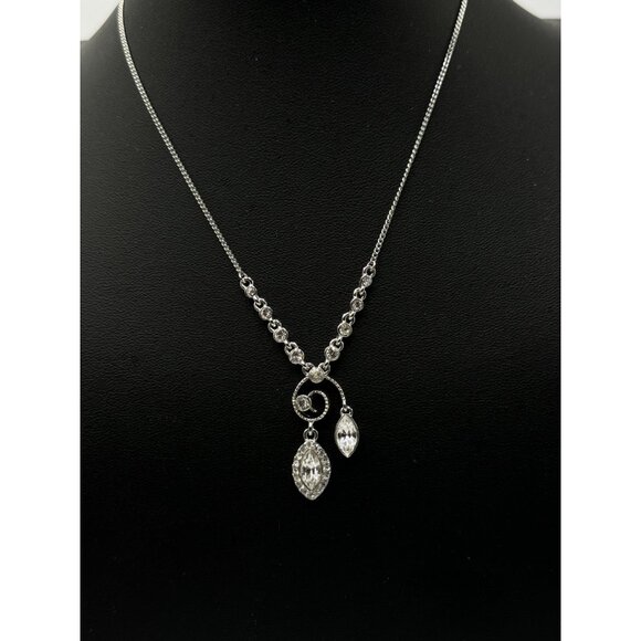 Givenchy Necklace Silver Tone Rhinestone Crystal Swirl Drop Pendant 16.5 Inch - Picture 1 of 9